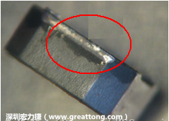 使用錫(Sn)鍍層的電源電感器(Power Inductors)，經(jīng)過(guò)推力測(cè)試后，其焊點(diǎn)還保留在零件的端點(diǎn)上，所以推力比較高。