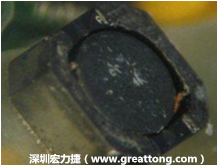 使用銀(Ag)鍍層的電源電感器(Power Inductors)，經(jīng)過(guò)推力測(cè)試后，零件端點(diǎn)上已經(jīng)看不到任何鍍層的痕跡了，所以其耐推力就比較小。