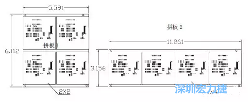 如圖9所示在兩種拼板中PCB單元的排列方式不同。拼板方式是V-CUT。這兩種拼板尺寸有明顯的的差異，將導(dǎo)致各自所需的生產(chǎn)拼板尺寸改變-深圳宏力捷