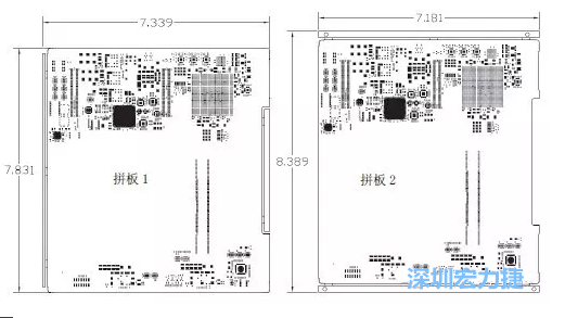 如圖11所示在兩種拼板中PCB單元的邊條位置不同，拼板1中邊條在長(zhǎng)邊方向，而拼板2中邊條在短邊方向-深圳宏力捷