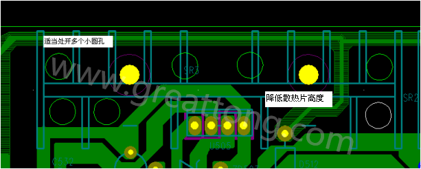 將散熱片減短5MM，合理的開散熱片底下的散熱孔