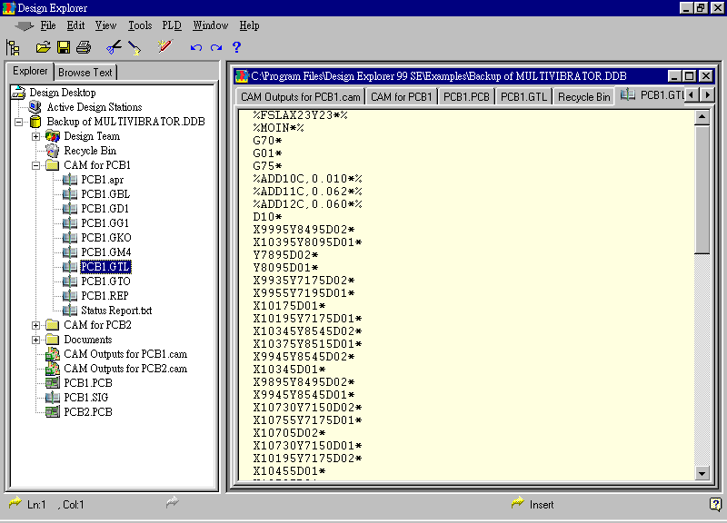 要檢查各Gerber輸出文件，則在瀏覽器中打開CAM Output for PCB1，即可看到一系列Gerber輸出文件。