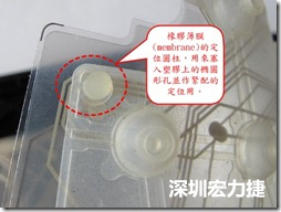 橡膠薄膜(membrane)的定位圓柱，可以用來塞入塑膠上的橢圓形孔洞，最為緊配的定位之用。