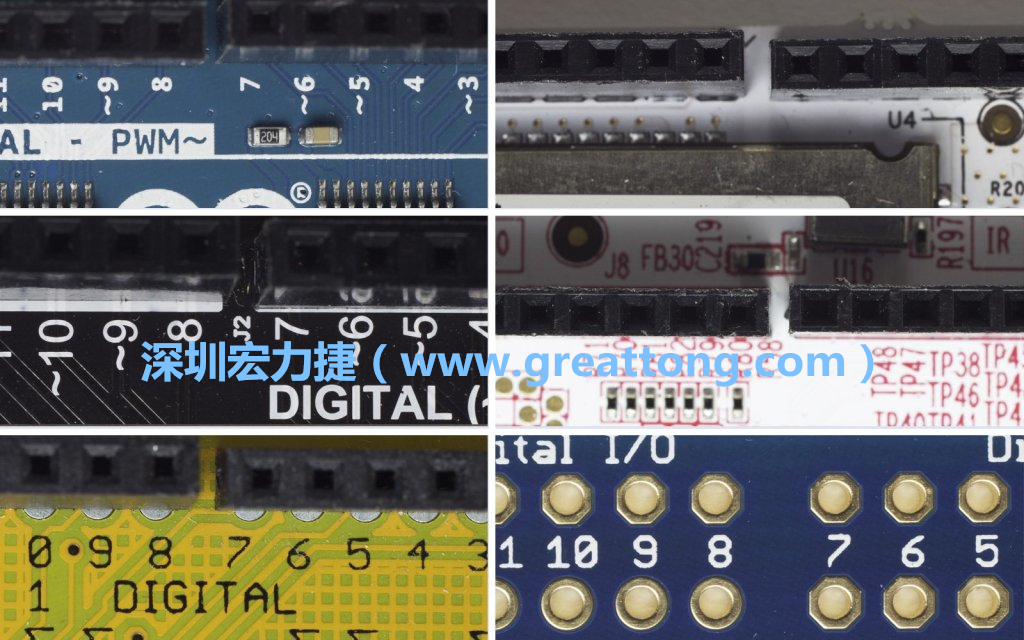 各種不同尺寸的Arduino上第7、8腳位的間距。