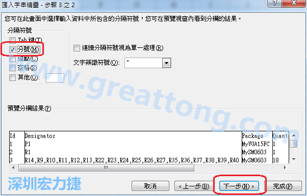 新增一個(gè)新的Excel文檔，[資料]匯入[從文字檔]，然后選擇剛產(chǎn)生的BOM (.csv)檔案，并以"分號"作為分隔符號。